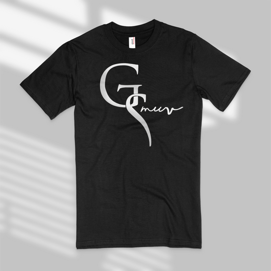 fabulous black t-shirt with white GSMUV logo on white background