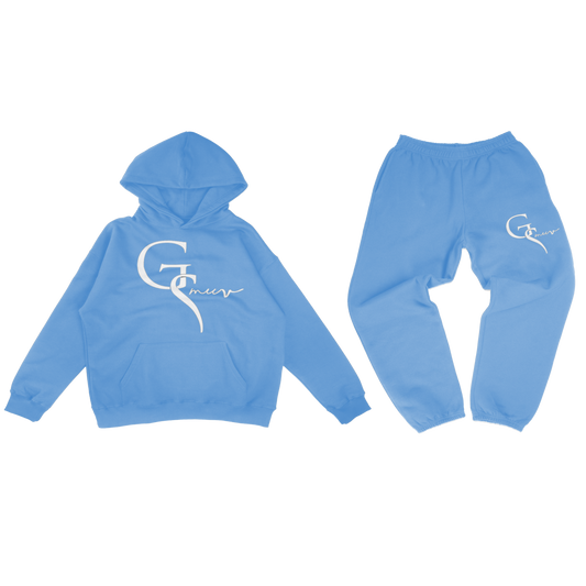 A comfortable and stylish royal blue GSMUV jogger set for lounging around or running errands.