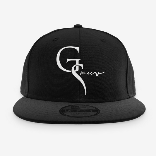 Black New Era hat with white logo of GSMUV