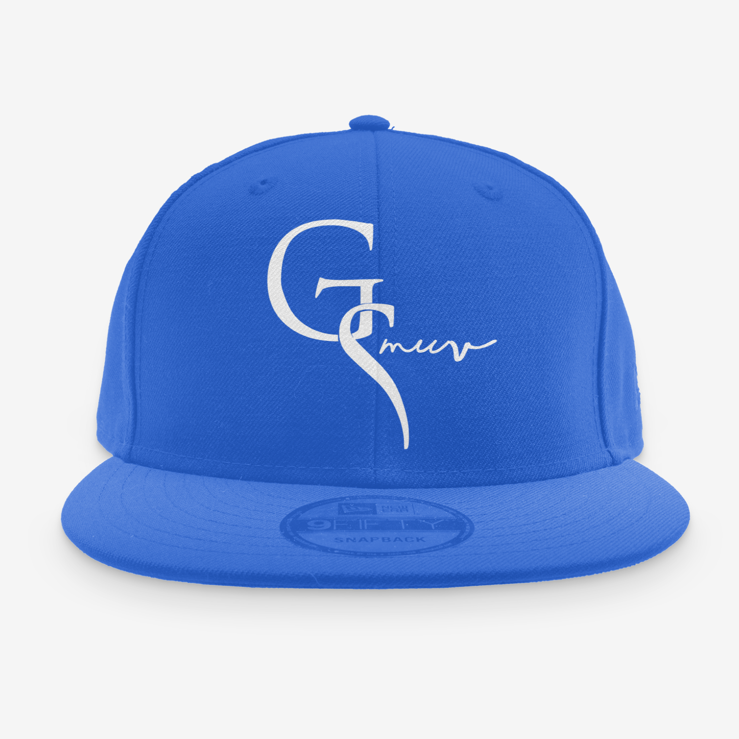 Royal Blue New Era hat with white logo of GSMUV